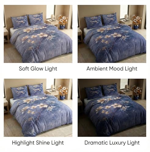Image of SANMARINO 300 TC Cloud Cotton Pixel 7D King Size Bedsheet with 2 Pillow Cover | Premium 7D Floral Printed Bedding Set | Ultra Soft & Breathable | 108x108 Inch | Lavender Moonlit Blossom Garden