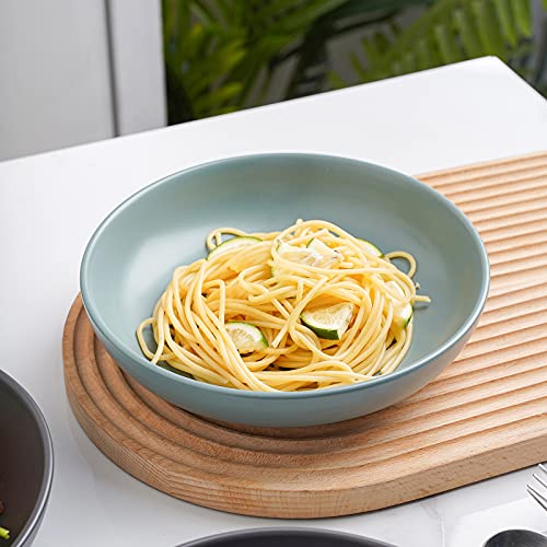 Selamica Ceramic 7.8 Inch Pasta Bowls, 26 Ounce Large Serving Porcelain Salad Soup Bowls, Dishwasher Microwave Safe, Set Of 6 (Matte Blue) #TOP2