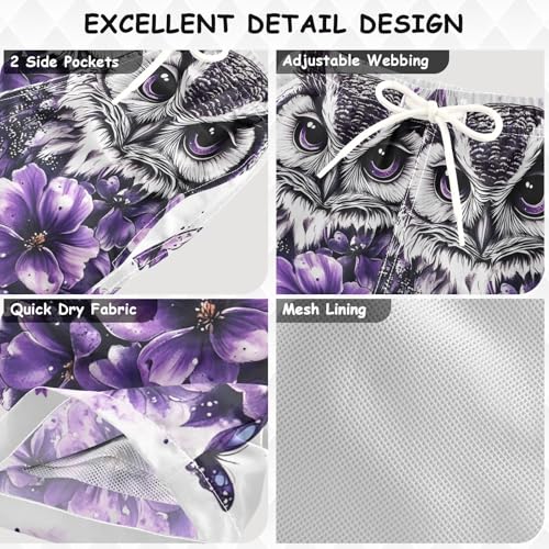OREZI Boys Swim Trunk Purple Flowers Owl Bathing Suit Swim Shorts for Toddler Kids Teens3