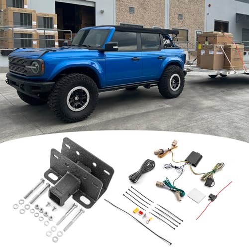 Wsays 2 Trailer Receiver Hitch Class 3 Towing Hitch & 4-Pin Trailer Wiring Harness Compatible with Ford Bronco 2021-2026 Without LED Tail light (Not Compatible with Bronco Sport)