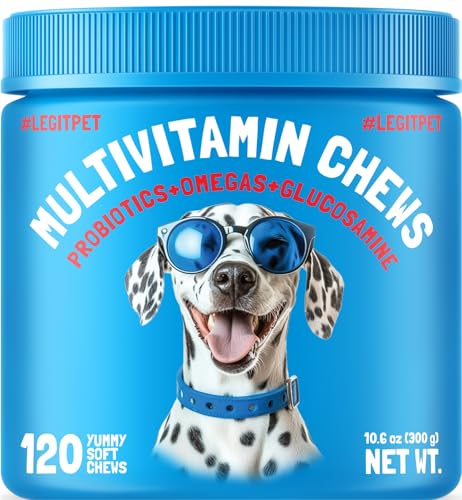 Dog Vitamins - 120 Multivitamins Chews w/Glucosamine Chondroitin, Probiotics Digestive Enzymes and...