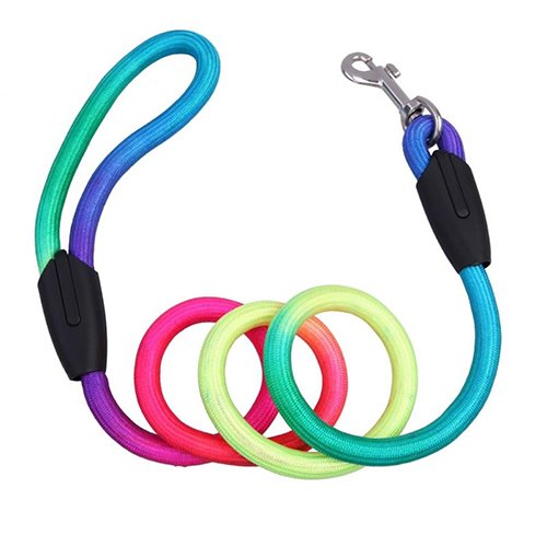 Rainbow Color Weave Nylon Cintura Pet Cane