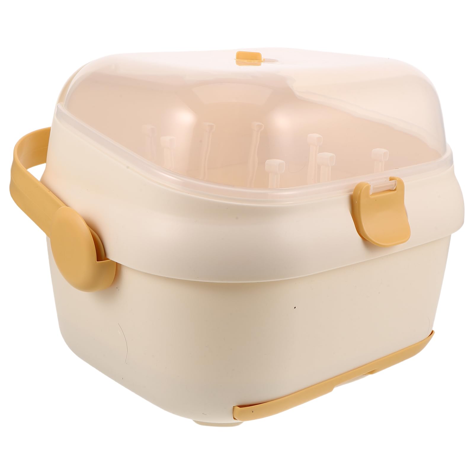 ibasenice Organisateur de Biberons pour Bébé avec Couvercle Anti-poussière, Égouttoir Portable en Plastique Jaune 32,3 X 28,4 X 24,4 Cm, Boîte de Rangement Pratique pour Voyage et Maison