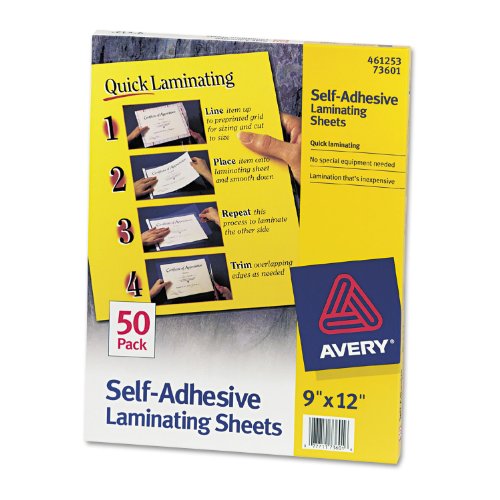 Avery 73601 Self-Adhesive Laminating Sheets, 9-Inch X12-Inch , 50/Bx, Clear #TOP6