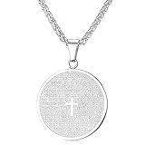 U7 Medal Necklace for Men Stainless Steel Spanish Lord's Prayer Inscripted Pendant with 22 Inch Chain