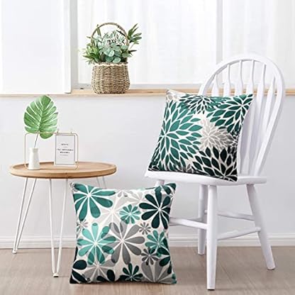Cheekywares Kissenbezug Grün Grau 40x40 Leinen Sofakissen Kissenhülle Sommer Boho Abstrakt Moderne Blumenmuster Dekokissen Couchkissen für Schlafzimmer Wohnzimmer Garten Kissen Deko 4er Set – Bild 6