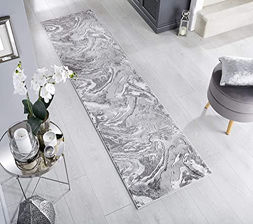 Marmorläufer Teppich Silbergrau extra lang Flur Schlafzimmer Küche Bodenmatten Cover