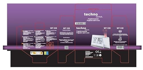 Technoline WT538w Funk-Projektionswecker, weiß, 15 cm x 9 cm x 1,5 cm