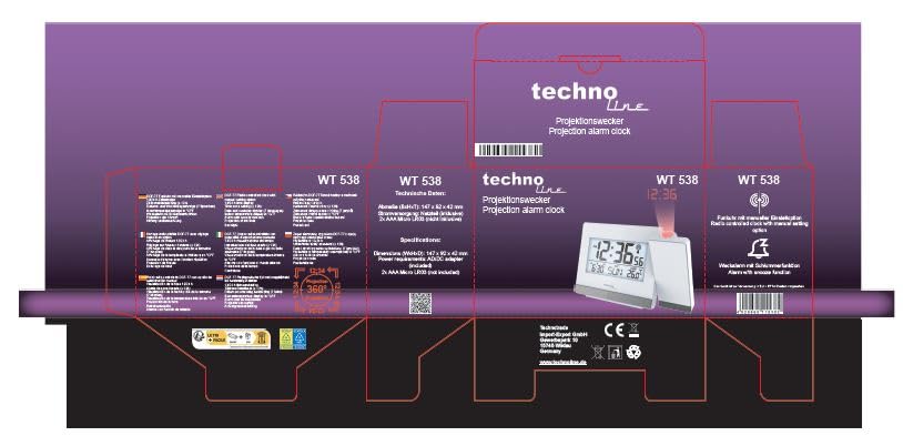Réveil Projection Technoline WT 537 | Radio-Piloté + Température + Humidité
