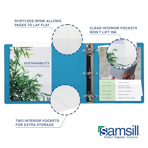 Image of Samsill Durable 1.5 Inch Binder, D Ring Binder, Customizable Clear View Cover, Sky Blue, Holds 350 Pages