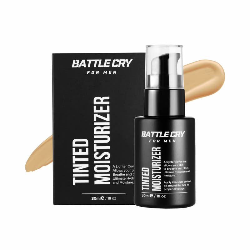 Battle Cry Lightweight Instant Hydration Tinted Moisturizer For Men, Non Greesy Flawless Face, Long Lasting Face Cream Beneficial For All Skin Types, Available In 3 Shades, (30ml, Medium)
