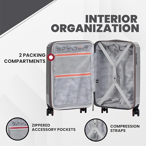 Spyder Traverse 3 Piece Luggage Set, 360° Spinner Wheels, TSA Approved Lock, (20 Inch Carry On, 25 Inch Medium, 29 Inch Large), Silver3