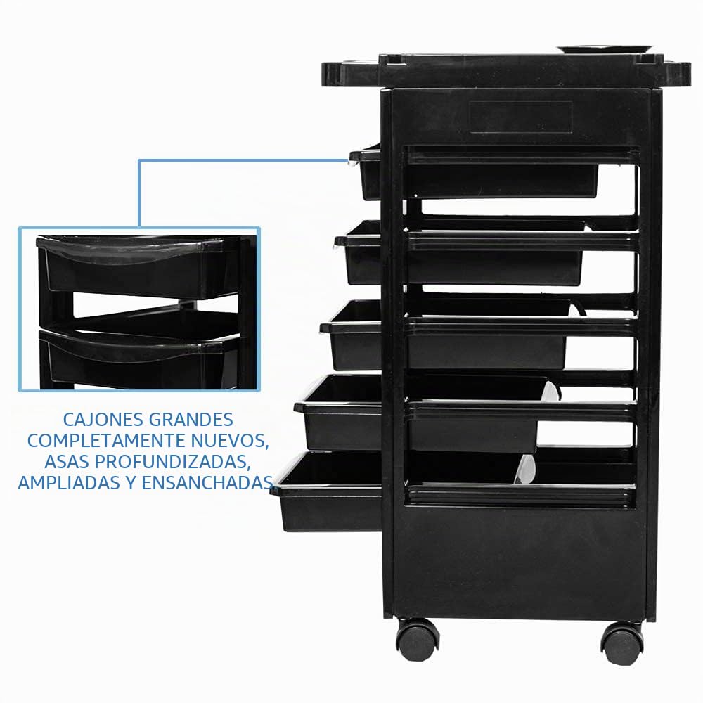Carrito de Peluquería con Ruedas y 5 Cajones para Salón de Belleza Cosméticos Barbería, Negro
