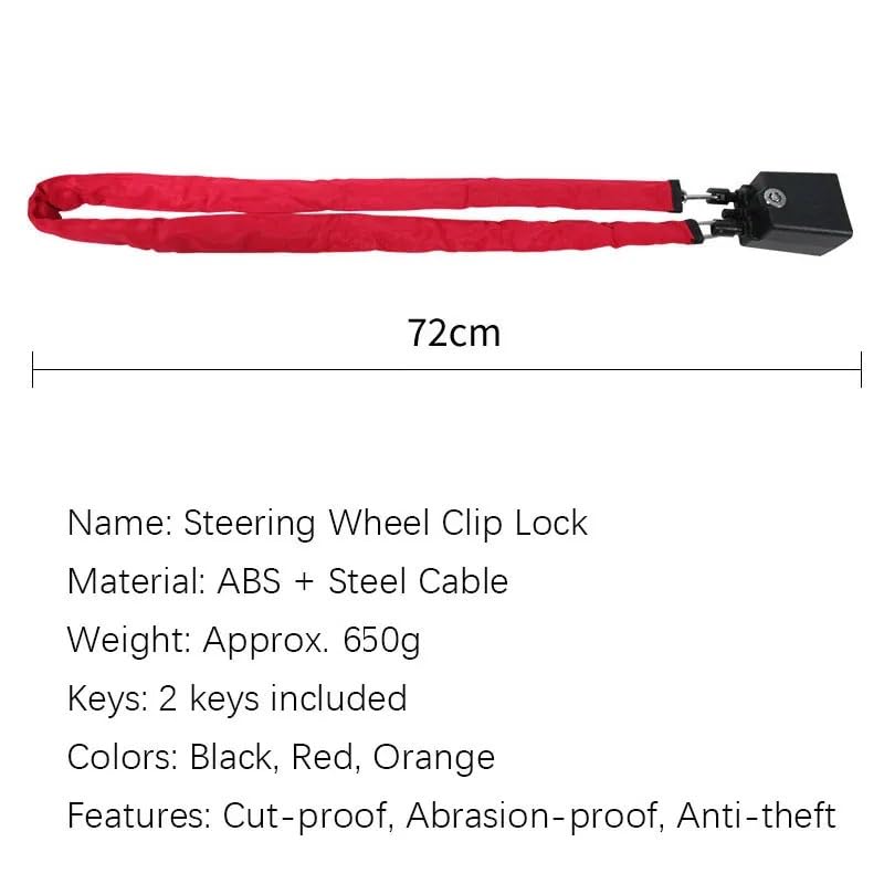 Verrou antivol Portable pour volant de voiture, chaîne Anti-scie, câble en acier, boucle ceinture sécurité, pour la du véhicule Bloque Volant Ceinture(Red)