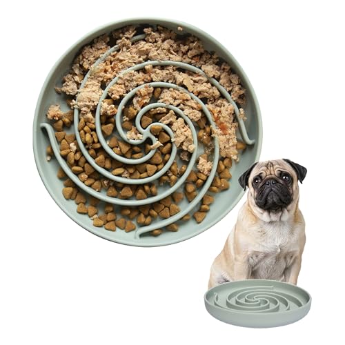 Bifeaw Slow Feeder Dog Bowls, Dishwasher Microwave Safe Silicone Puppy Puzzle Bowl with Non-Slip Design for Eating (Grey Green)