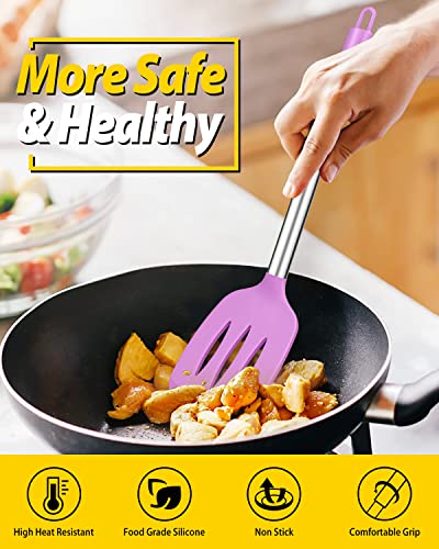 Image of Pack of 2 Silicone Solid Turner ,Non Stick Slotted Kitchen Spatulas ,High Heat Resistant BPA Free Cooking Utensils ,Ideal Cookware for Fish ,Eggs ,Pancakes