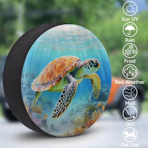 Image of Spare Tire Cover Underwater Sea Turtle Wheel Covers Protectors Waterproof Dust-Proof Universal Fit Trailer, RV, SUV and Many Vehicle 14 Inch