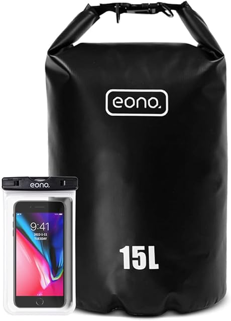 Amazon Brand Eono Heavy Duty Waterproof Dry Bag with Adjustable Should Straps, Packable Tough Dry Sack with Large Capacity for Swimming, Boating, Kayaking, Beach & Water Sports