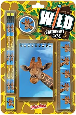 Wild Stationery Set - Giraffe from Deluxebase. These Fun School Stationary Sets for Girls and Boys Include 2 Pencils, Eraser, Sharpener, Ruler and Notebook