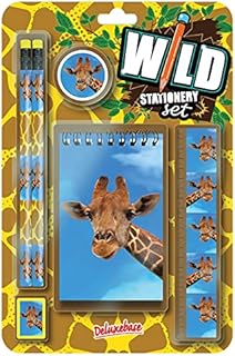 Wild Stationery Set - Giraffe from Deluxebase. These Fun School Stationary Sets for Girls and Boys Include 2 Pencils, Eraser, Sharpener, Ruler and Notebook