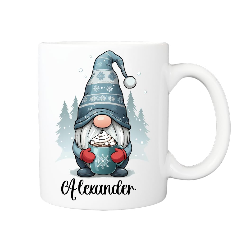 Pickhut Personalised Christmas gonk gnome hot Chocolate Mug, Christmas Movie Cup, Secret Santa, Stocking Filler, Gonk Lover Gifts, for Christmas, Birthday, Xmas eve Box (Green Male Gonk Mug Design 3)