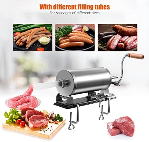 COSTWAY 6LBS/3.6L Sausage Stuffer Machine, Horizontal Manual Meat Stuffing Filler with 4 Filling Tubes, Homemade Stainless Steel Sausage Maker