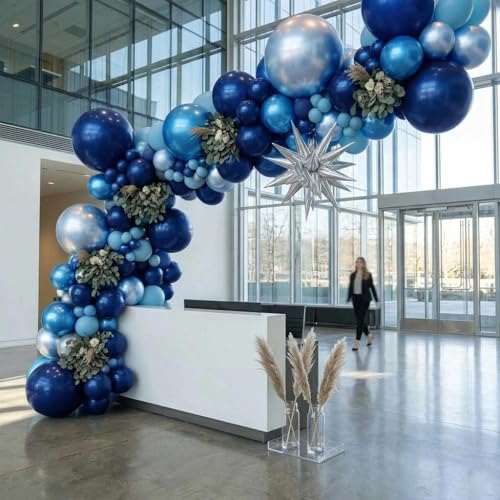 Image of Navy Royal Blue Balloon Arch Kit Double Stuffed Metallic Blue Balloon Garland Varied Sizes for Birthdays Baby Showers Graduations Weddings Proms More Special Occasions