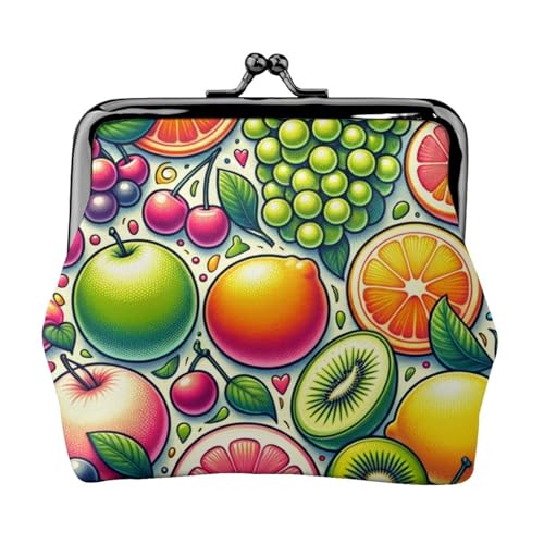 Pu Leather Buckle Coin Purse Lemons-Cherries-Grapes-Fruit Girls Kiss-Lock Change Purse Wallets