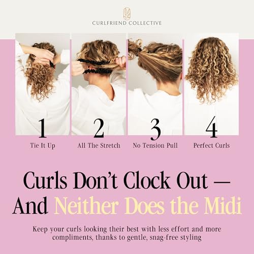 Image of Curlfriend Collective Onyx Midi Curly Hair Silk Scrunchies for Women, Black | 22 Momme Mulberry Silk Hair Ties for Curly, Coily, and Wavy Hair - Black, Pack of 4