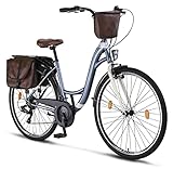 Licorne Bike Stella Plus Premium City Bike in 28 Zoll Aluminium Fahrrad für Mädchen, Jungen, Herren und Damen - 21 Gang-Schaltung - Hollandfahrrad (28 Zoll, Blaugrau)