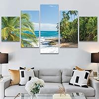 SIGNWIN 5 Panel Canvas Wall Art Modern Art Beach Coastal Multicolor Photography Relax/Calm Tropical for Home Decorations Ready to Hang - 60