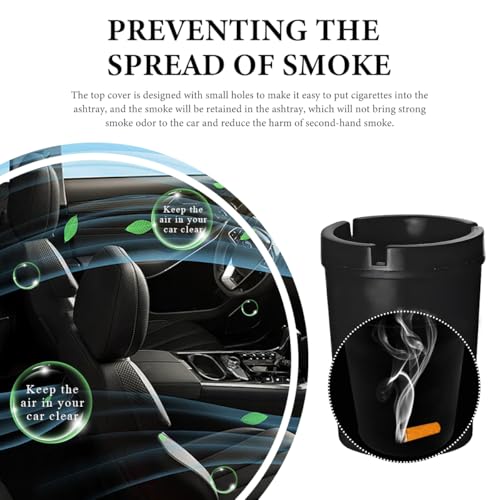Image of KVAEY Car Ashtray, Smokeless Self-Extinguishing Auto Ashtray, Portable Smellproof Vehicle Cigarette Trash Can Fits Most Cup Holder for Home Office (Black)