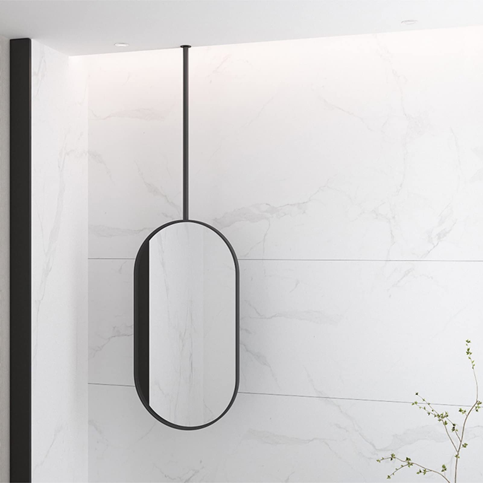 Miroir de salle de bain ovale de luxe avec tringle de fixation noire en métal