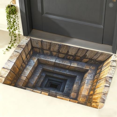 3D Optical Illusion All-Weather Doormat Front Door Mat Indoor Outdoor Entrance Easy Clean Patio Porch Entryway Mat Optical Illusion Rug Ground Crack Illusion Rug 3D Rugs size-32 * 48in