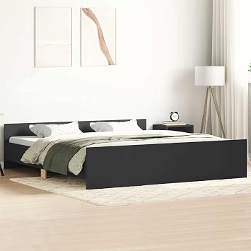 160x200 cm Modern Bed Frames, Queen Slatted Bed Platform with Simple Design, Low Headboard & Footboard, No Box Spring Needed Black