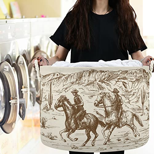Image of visesunny American Wild West Desert Cowboy Print Laundry Baskets Fabric Storage Bin Storage Box Collapsible Storage Basket Toy Clothes Shelves Basket for Bathroom,Bedroom,Nursery,Closet,Office