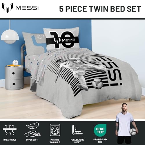 Image of Jay Franco Kids Comforter Set Includes Sheets and Pillow Cover - Soft and Cozy Bed Set for Stylish Room Decor, Grey - Messi, 5 Piece Twin