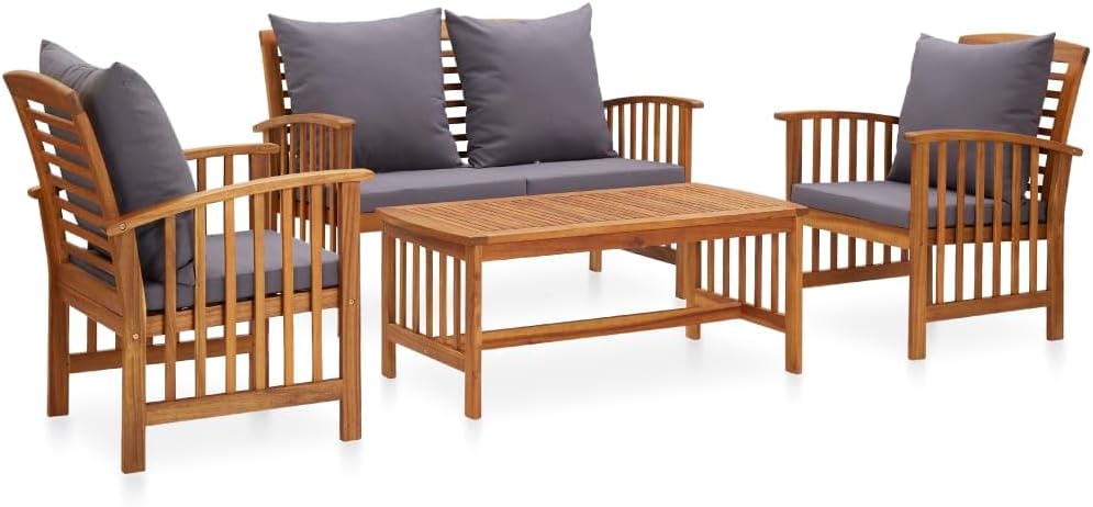 vidaXL Patio Furniture Set 4 Piece, Patio Bench Seat with Coffee Table, Wooden Dining Set for Garden Balcony Porch, Modern, Solid Wood Acacia