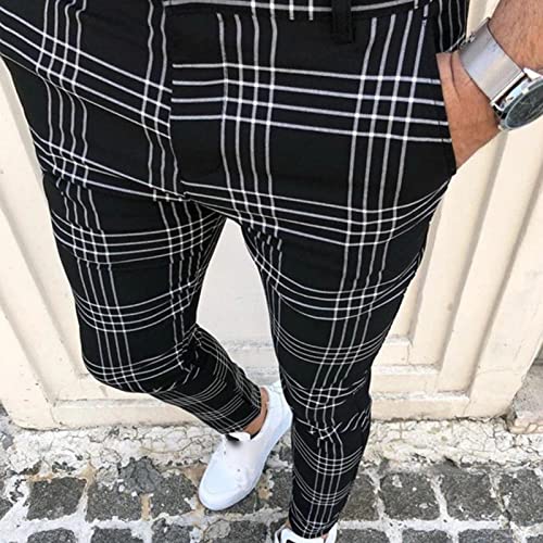 Men's Plaid Business Pants Stylish Stretch Skinny Golf Dress Pant Casual Slim Tapered Fit Flat Front Trousers3