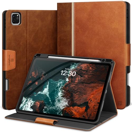 Image of KingBlanc Case for iPad Pro 11-inch (M5 2025 /M4 2024) with Pencil Holder, Vintage Notebook-Style Vegan Leather Cover, Multi-Angle Stand for Viewing & Typing, Magnetic Closure, Auto Sleep /Wake, Brown