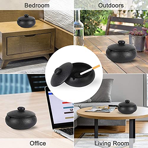 Webao Aschenbecher aus Keramik mit Deckel für Draußen Retro Windaschenbecher Kreativer Standaschenbecher für Home Office Dekoration, Schwarz - Image 7