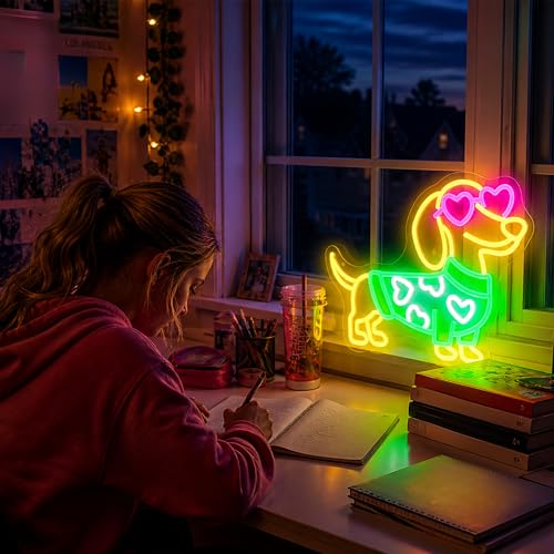 Image of Happy Dog Neon Sign for Wall Decor Light Up Sign Led Signs for Room Party Home Wall Decor USB Powered