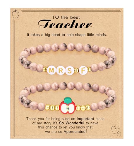 Teacher Appreciation Gifts for Women,Teacher Must Haves Initial Bracelet Mrs Miss End of Year Teacher Gifts Thank You for Helping Me Grow Music Math Science Teachers Bracelets Retirement 2 Set Jewelry