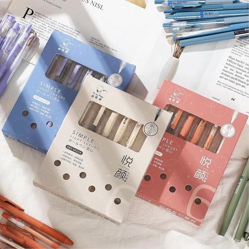 Image of 6 Pcs Korean Aesthetic Pastel Pen Set Blue Ink Cute Stationery for Girls Kawaii Fancy Gift Pens Aesthetic Office Supplies