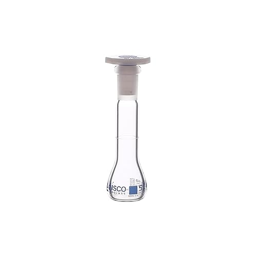 EISCO Frasco volumétrico, 0.2 fl oz - Clase A - Tapón de polietileno 10/19, vidrio de borosilicato, graduación azul, tolerancia ± 0.025