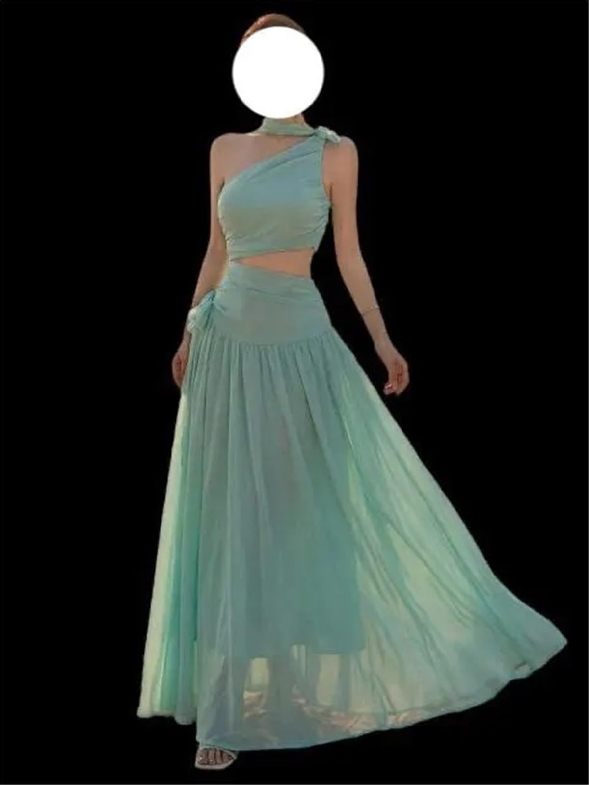 Vestido de Playa Verano for Mujer, Vestido Gasa sin Mangas con Hombros Descubiertos, Falda Irregular Cintura Alta Informal for Vacaciones, Estilo Cremallera