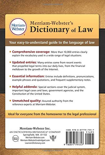 Merriam-Webster's Dictionary Of Law, Newest Edition, Trade Paperback #TOP1