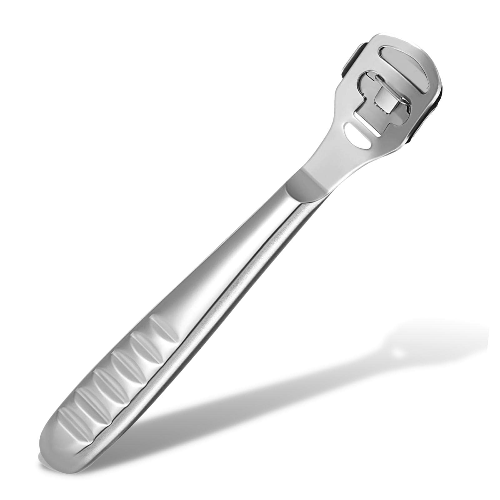 hair line stainless steel foot callus shaver for pedicure filer, dead skin remover, corn cutter for removing solid n cracked skin, heel razor with handle