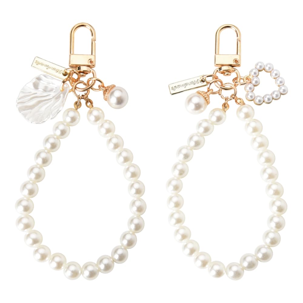 Beaded Phone Wrist Strap Keychain Pearl Mobile Phone Lanyard Chain Cell Phone Case Wristlet Strap Phone Keychain Pendant Bead Bracelet Key Chains Women for Car Keys 2Pcs Bag Accessories for Handbags