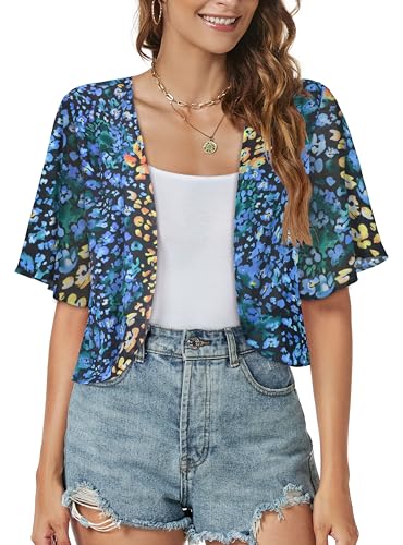 Image of Women Shrug Chiffon Cardigan Open Front Short Sleeve Sheer Bolero for Dress